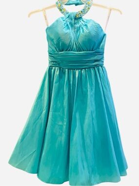 NWOT- HANNAH - TIFFANY BLUE Beaded Halter Backless Dress 👗